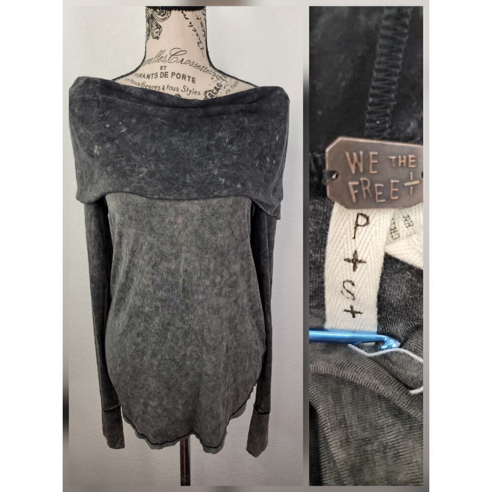 Free People Cosmo Top Sz Small Tie Dye Cowl Neck Off Shoulder Gray